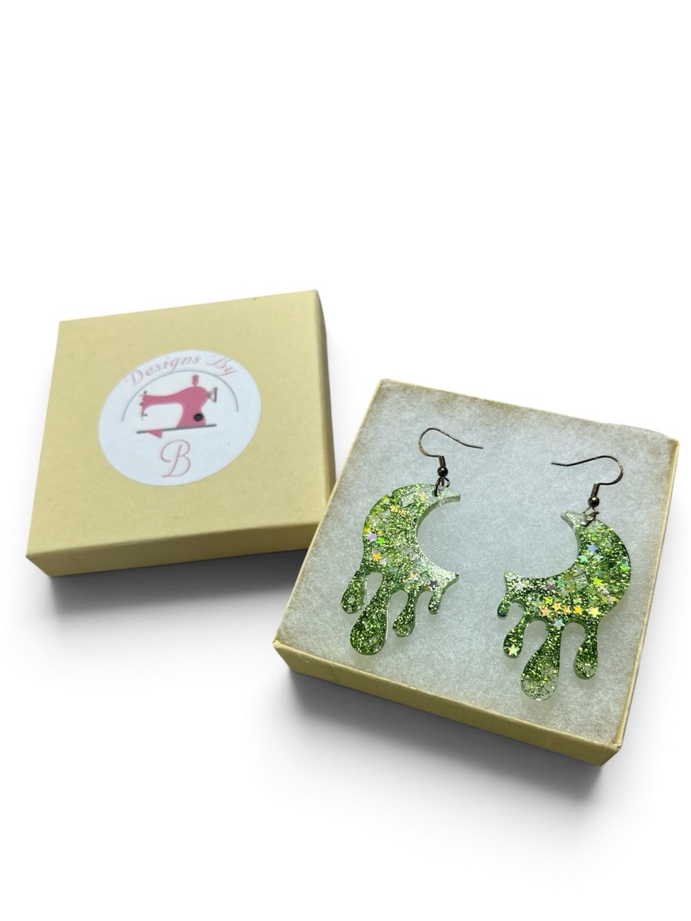 Sparkling Green Drip Crescent Earrings